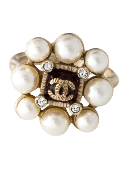 Chanel Faux Pearl, Strass & Resin CC Cocktail Ring