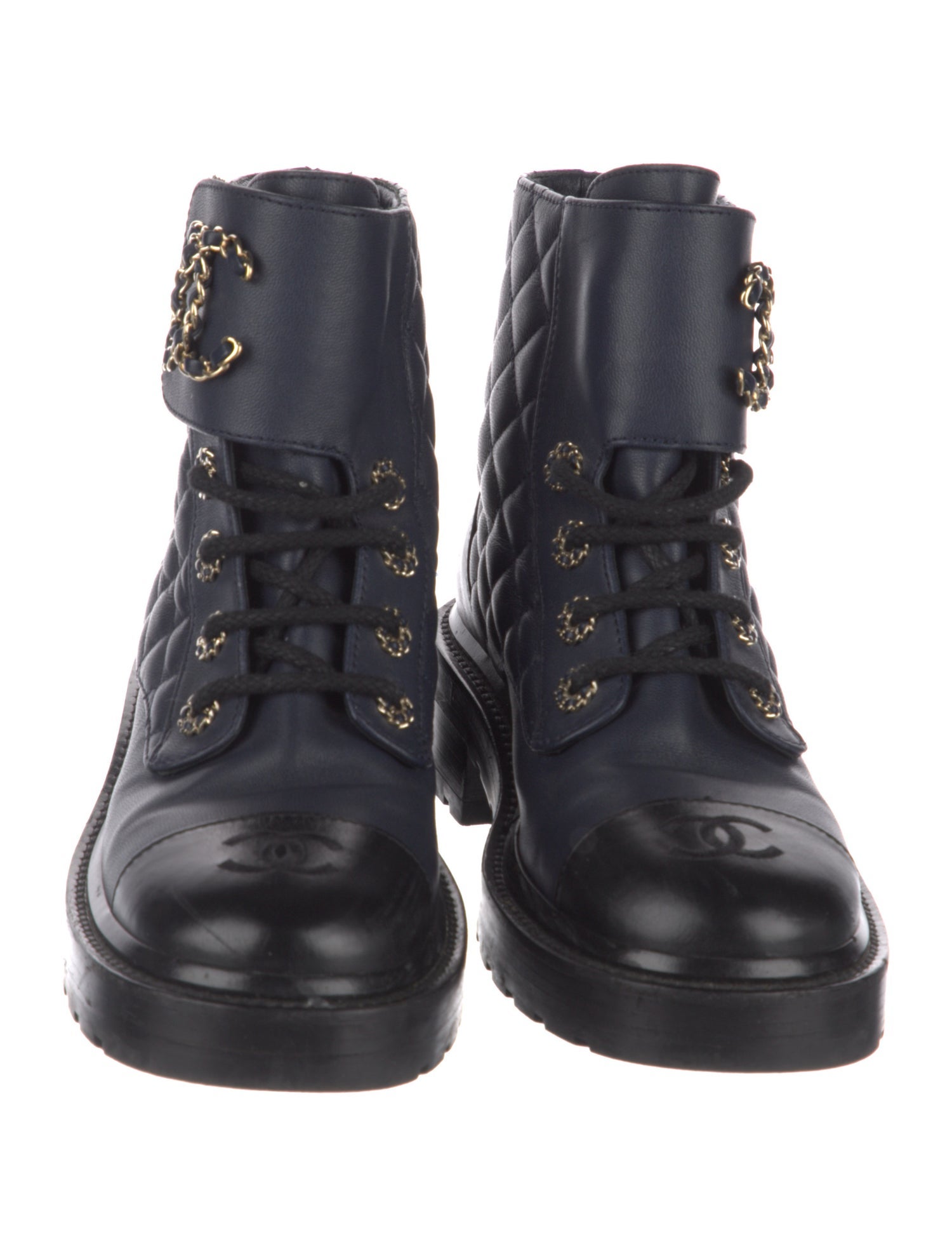 Chanel Interlocking CC Logo Leather Combat Boots