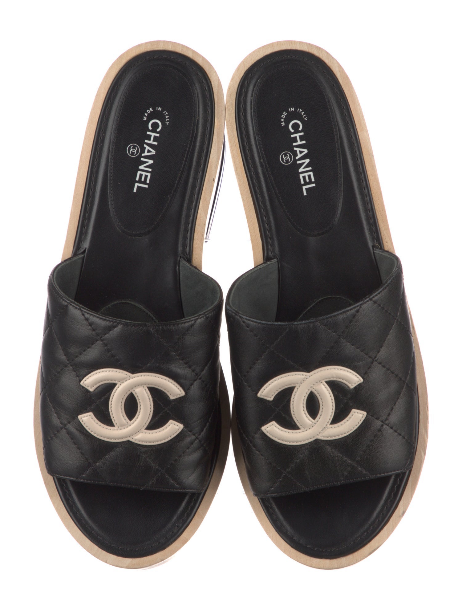 Chanel Interlocking CC Logo Leather Slides