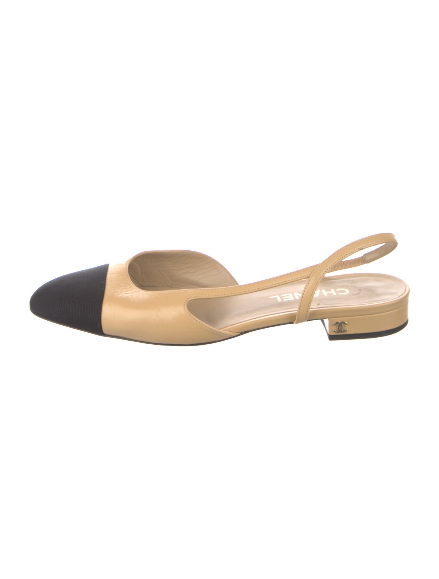 Chanel Interlocking CC Logo Leather Slingback Flats