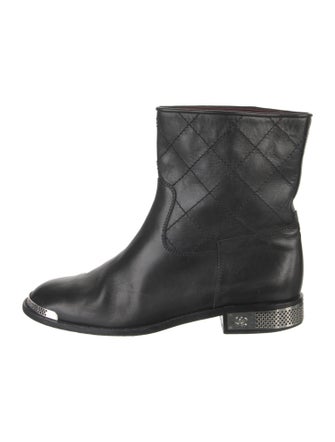 Chanel Interlocking CC Logo Leather Moto Boots