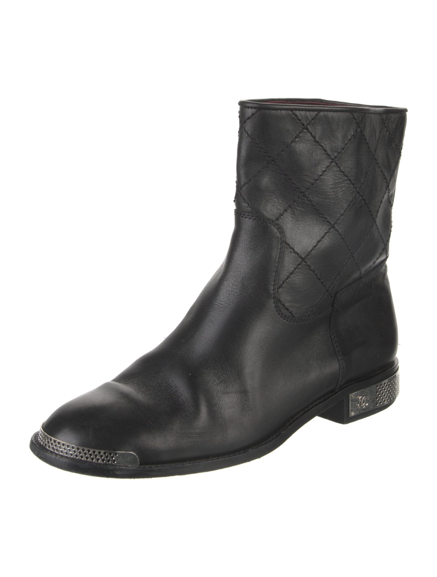 Chanel Interlocking CC Logo Leather Moto Boots