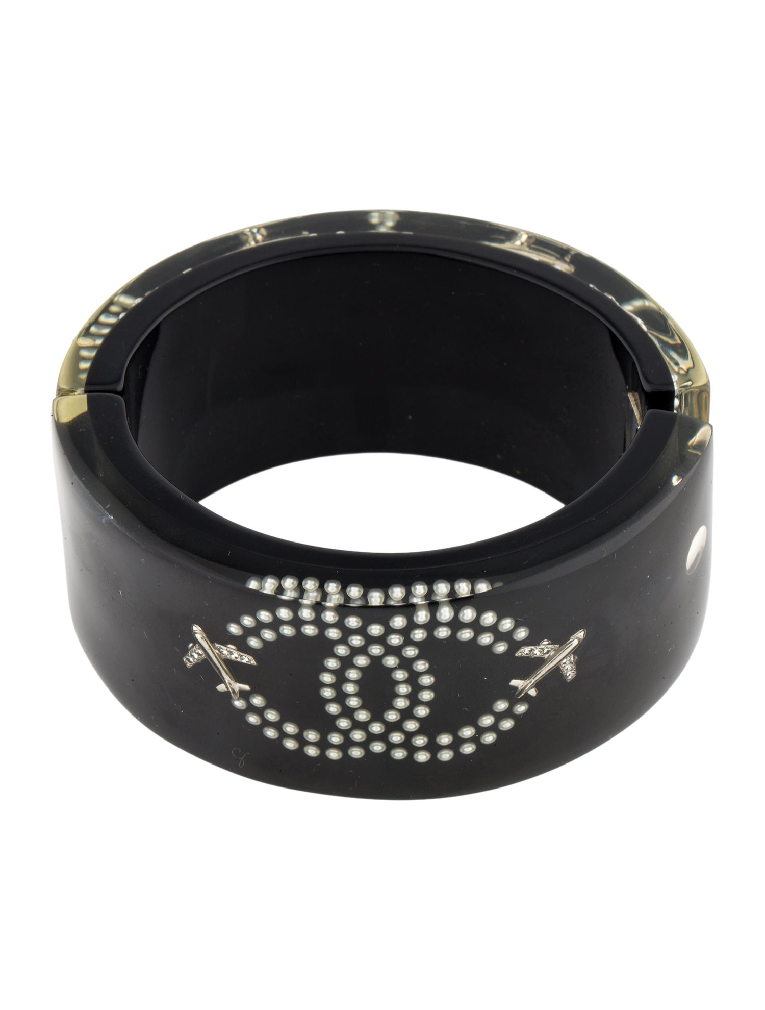 Chanel Faux Pearl, Resin & Strass Airplanes Hinged Bracelet