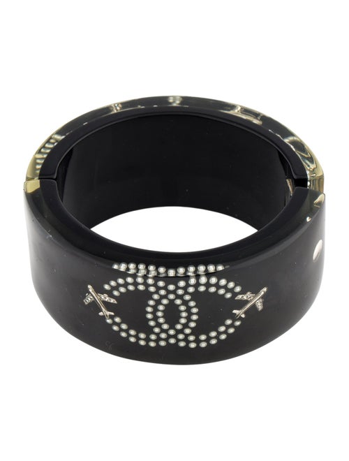 Chanel Faux Pearl, Resin & Strass Airplanes Hinged Bracelet