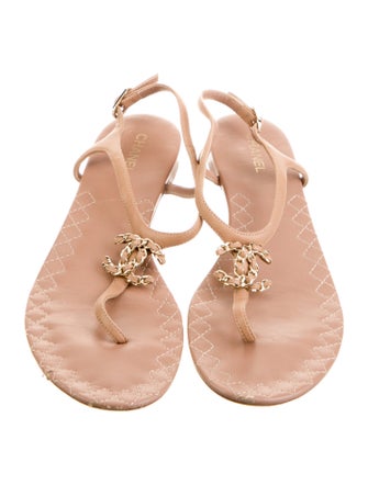 Chanel Interlocking CC Logo Leather T-Strap Sandals