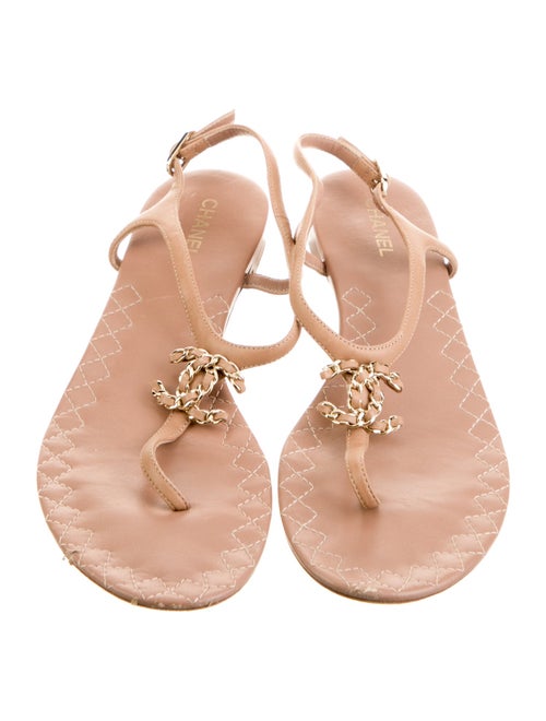 Chanel Interlocking CC Logo Leather T-Strap Sandals