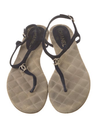 Chanel Interlocking CC Logo Suede T-Strap Sandals