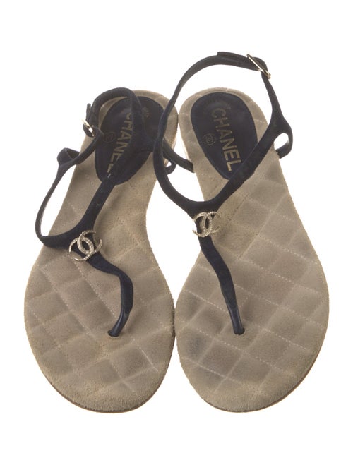 Chanel Interlocking CC Logo Suede T-Strap Sandals