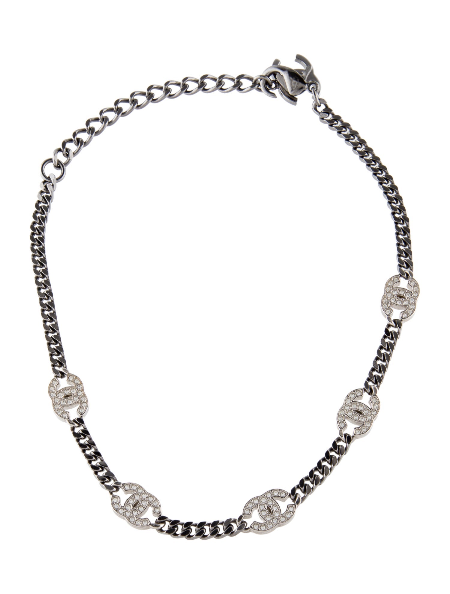 Chanel Strass CC Station Curb Chain Choker Necklace