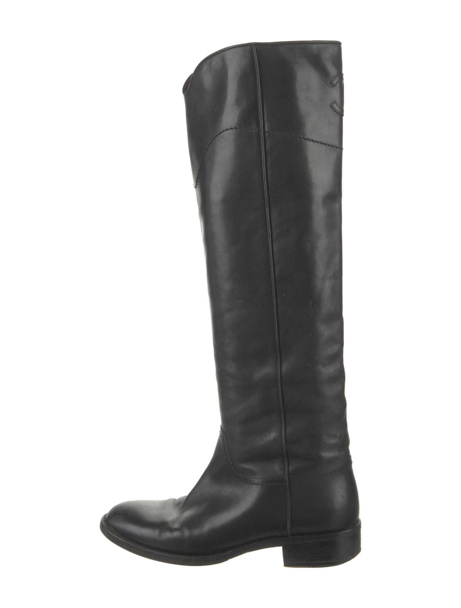 Chanel Interlocking CC Logo Leather Riding Boots
