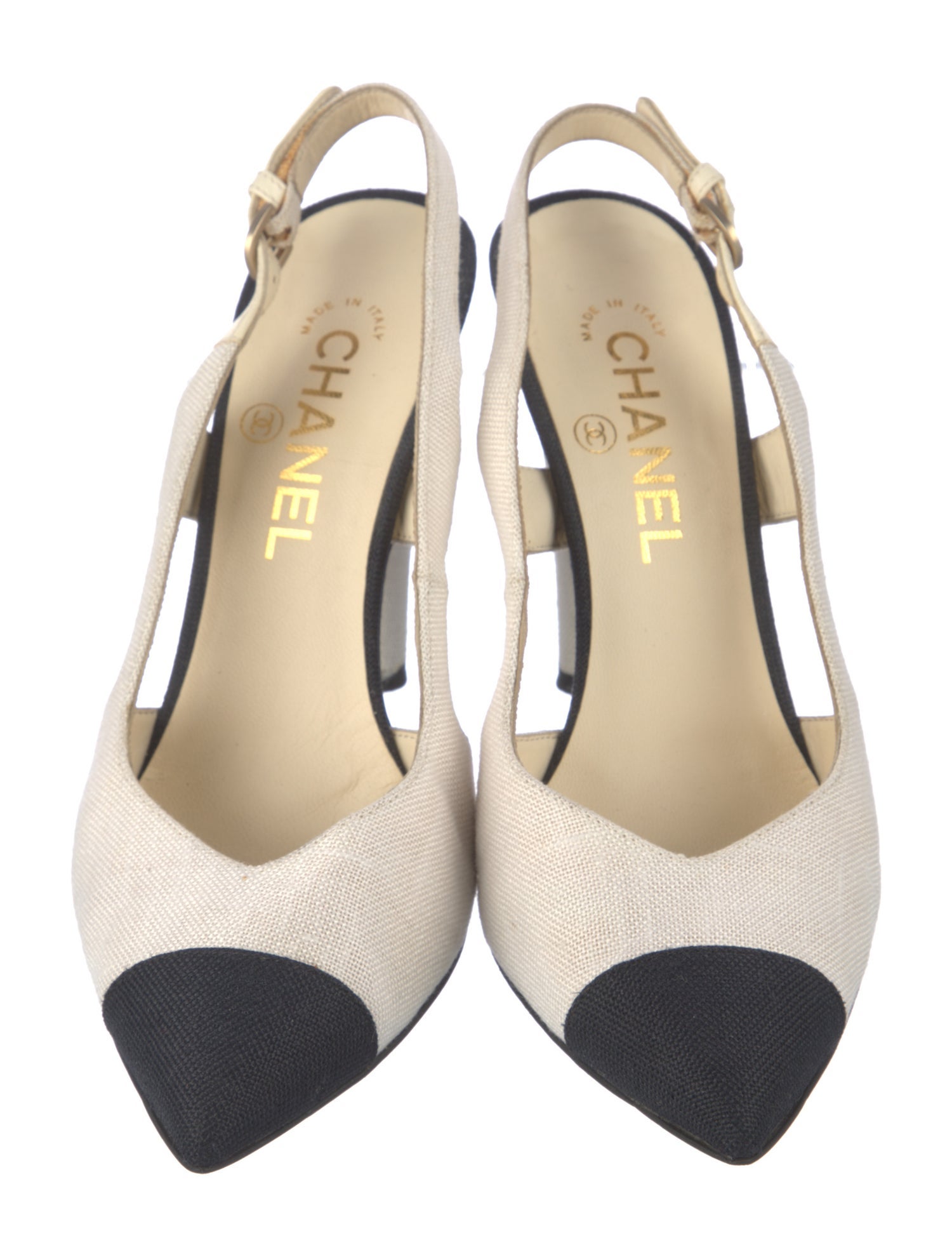 Chanel Interlocking CC Logo Canvas Slingback Pumps