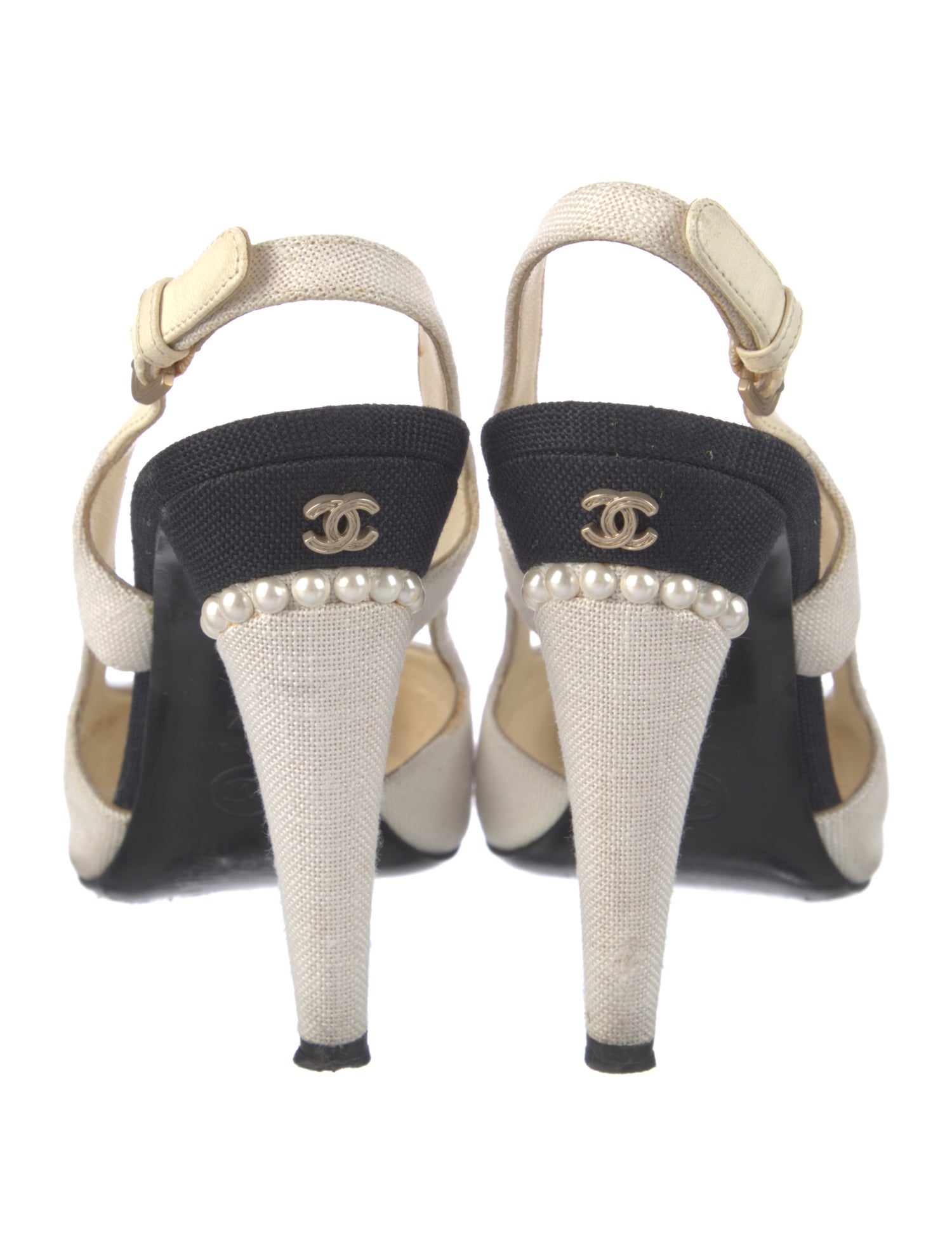 Chanel Interlocking CC Logo Canvas Slingback Pumps