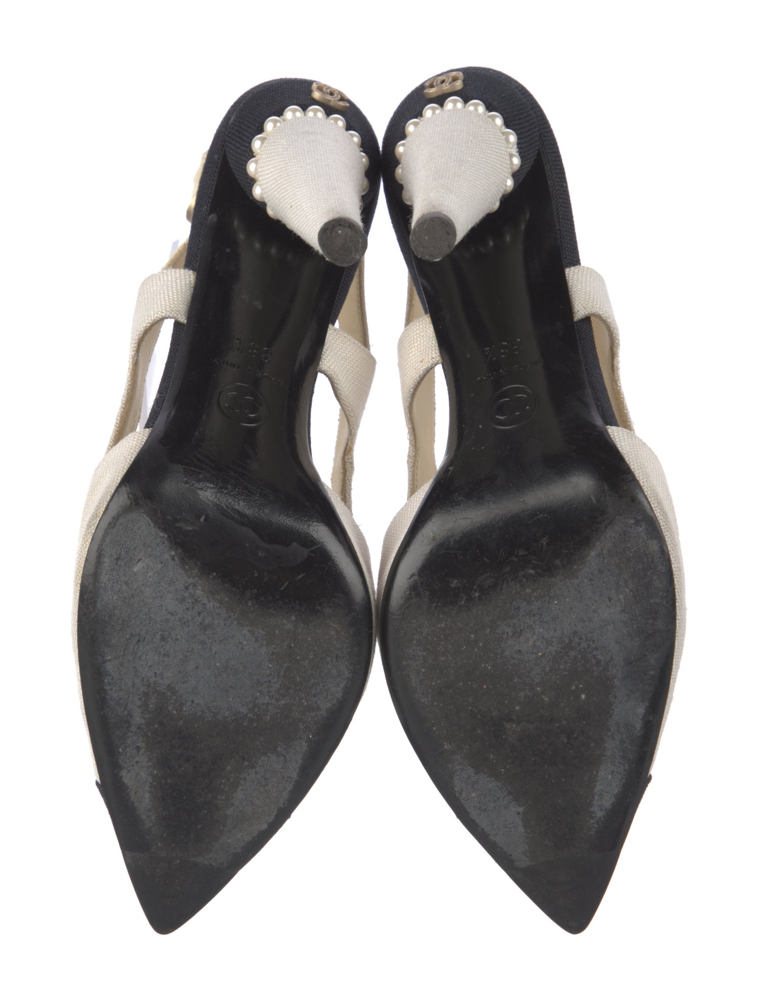 Chanel Interlocking CC Logo Canvas Slingback Pumps