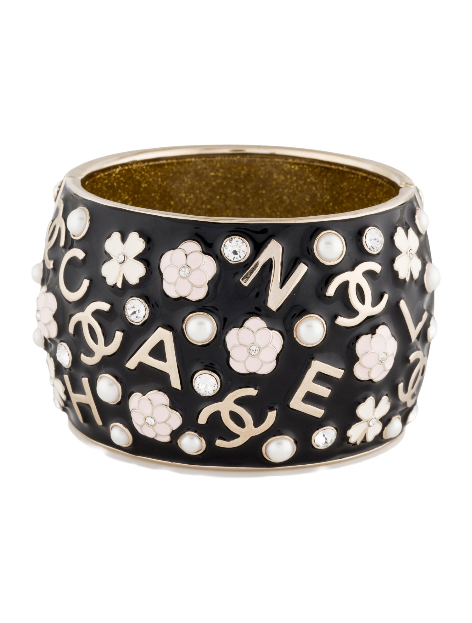 Chanel 2022 Faux Pearl, Strass & Enamel Cuff Bracelet