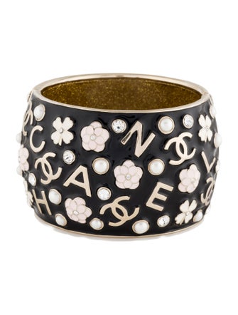 Chanel 2022 Faux Pearl, Strass & Enamel Cuff Bracelet