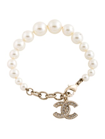 Chanel Faux Pearl & Strass CC Charm Bracelet