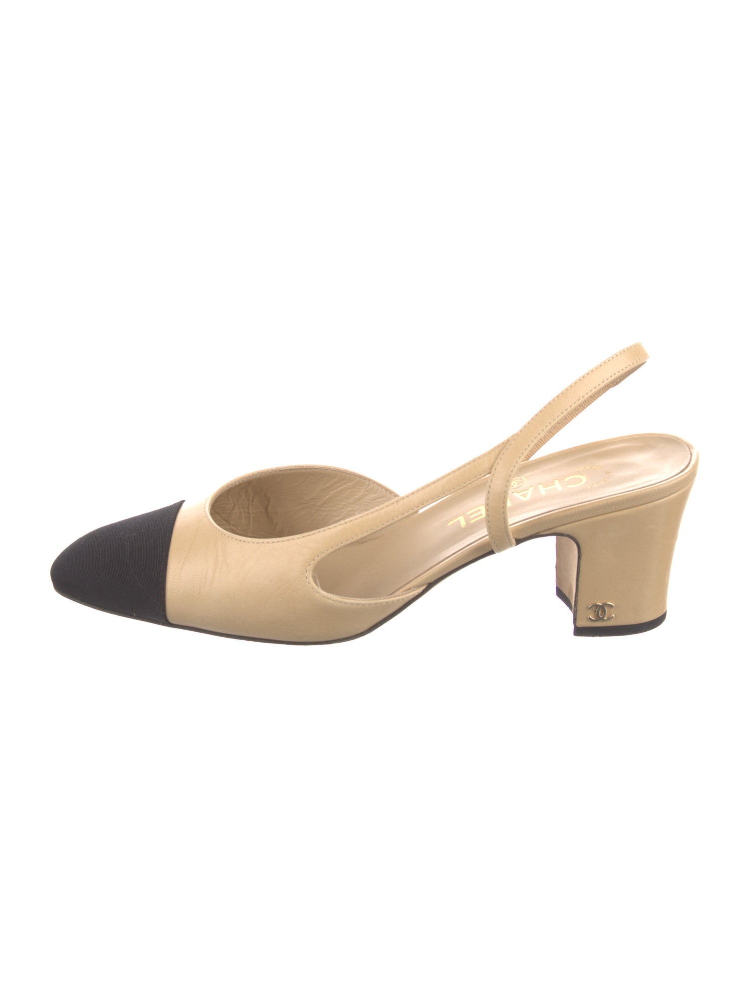 Chanel Interlocking CC Logo Leather Slingback Pumps
