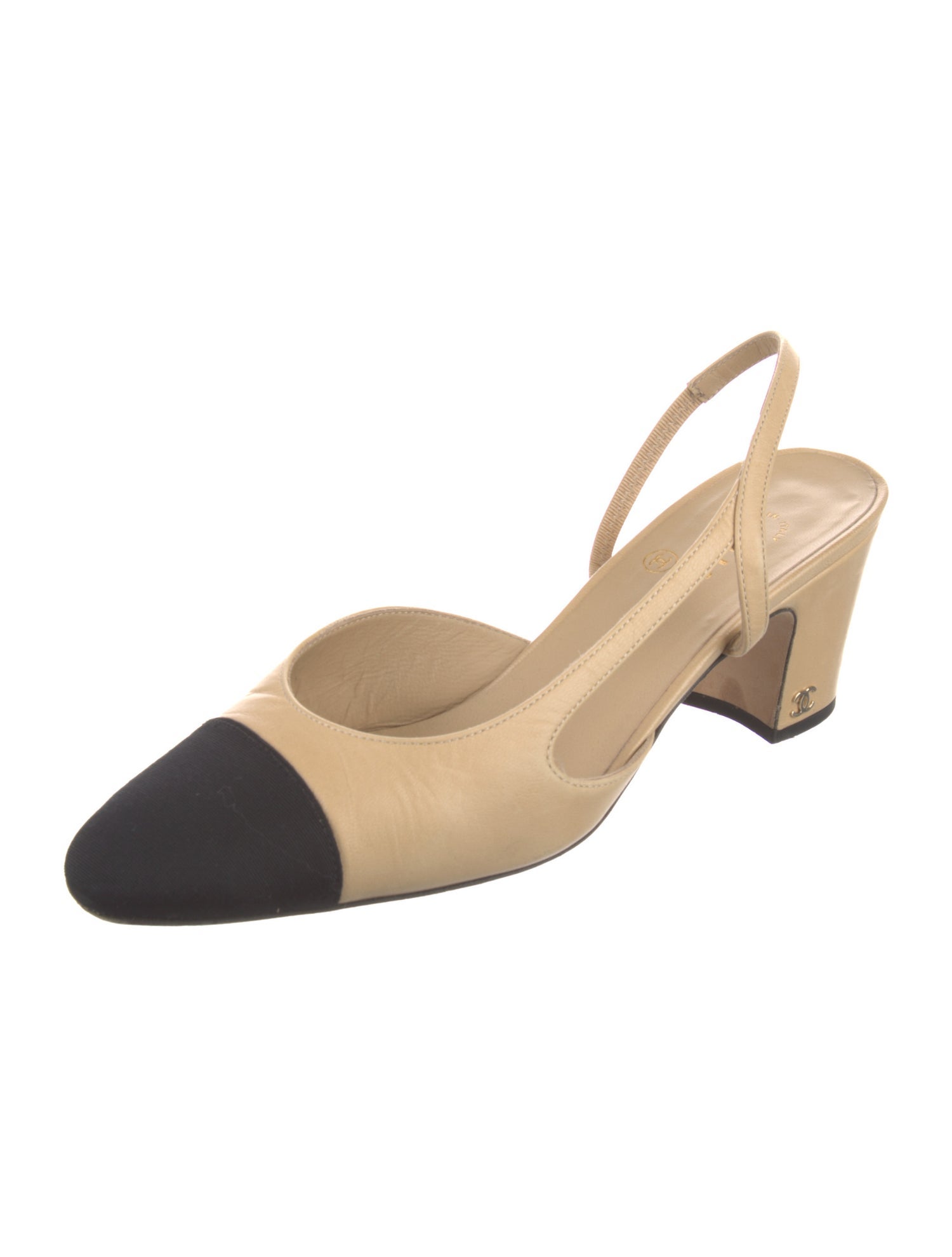 Chanel Interlocking CC Logo Leather Slingback Pumps