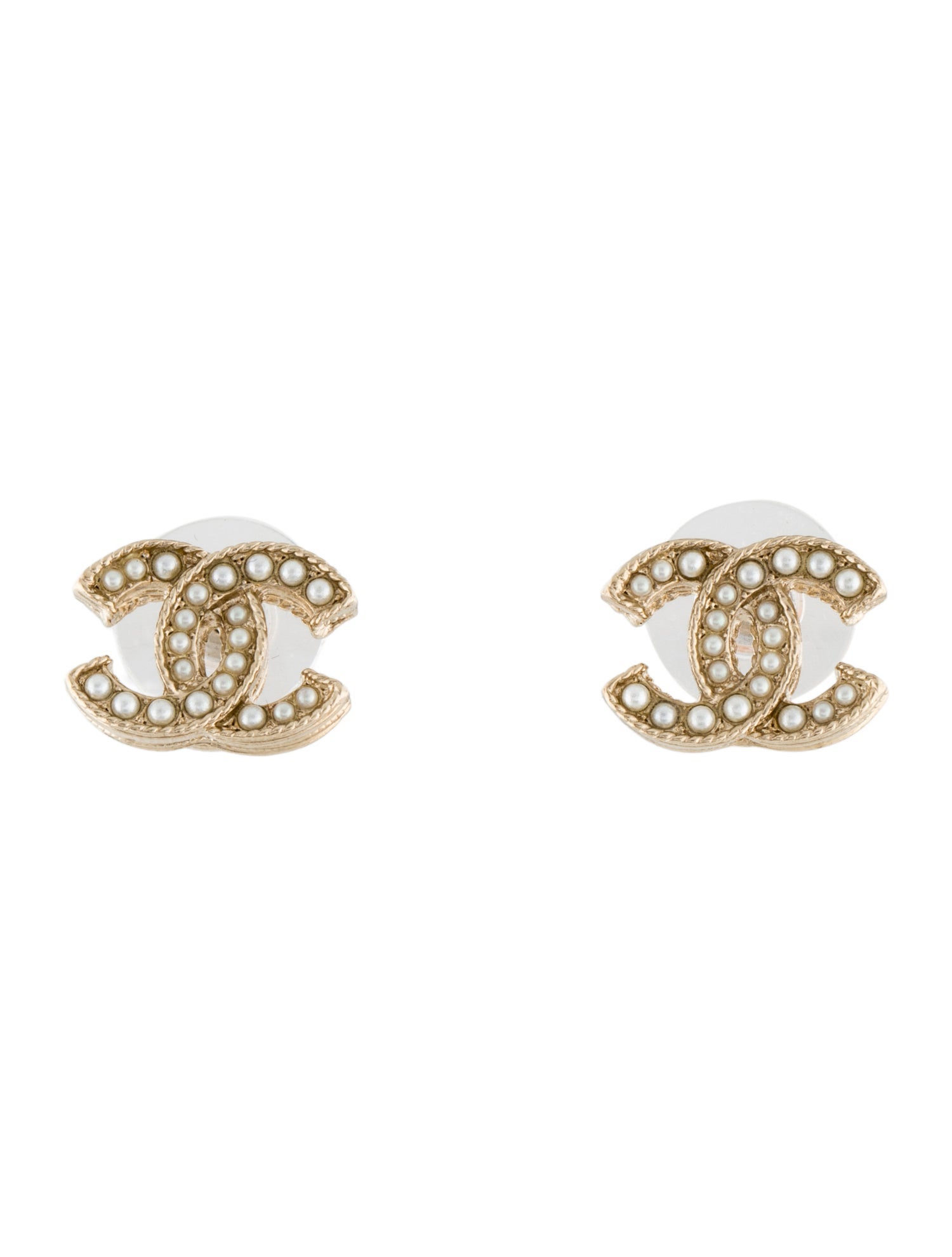 Chanel Faux Pearl CC Stud Earrings