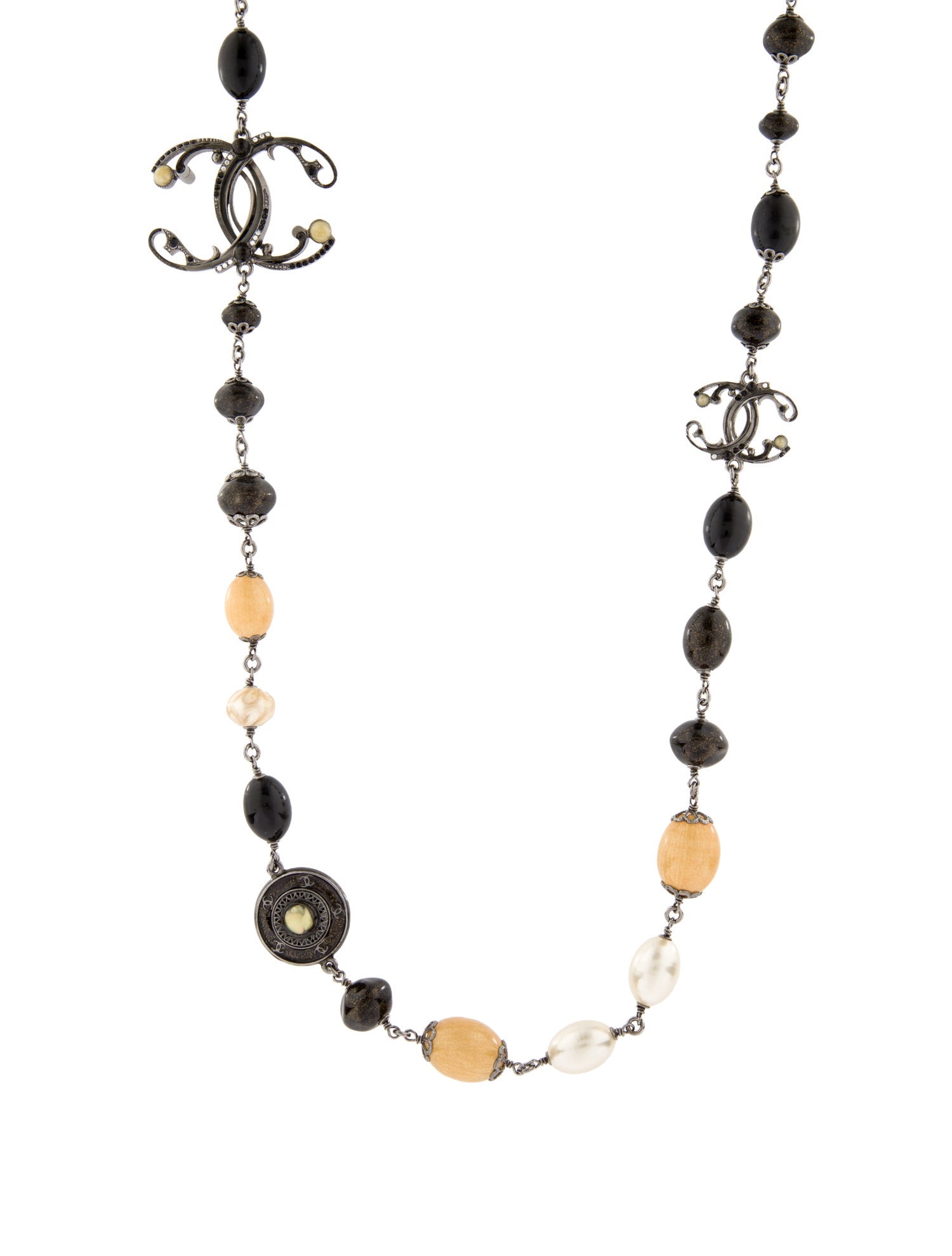 Chanel Faux Pearl, Resin & Strass 'The World is a Dark Place' CC Station Necklace