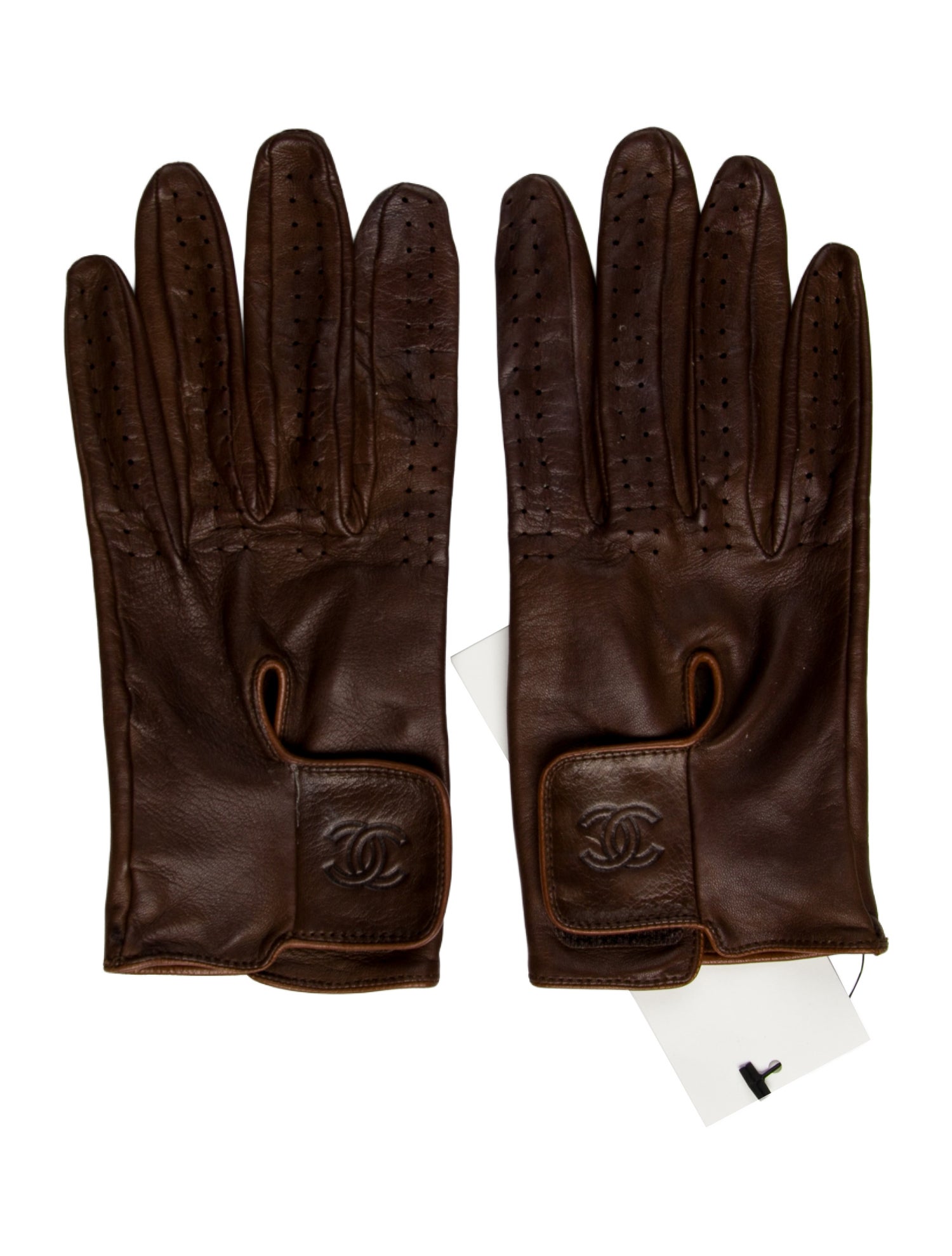 Chanel Lasercut Interlocking CC Logo Leather Gloves