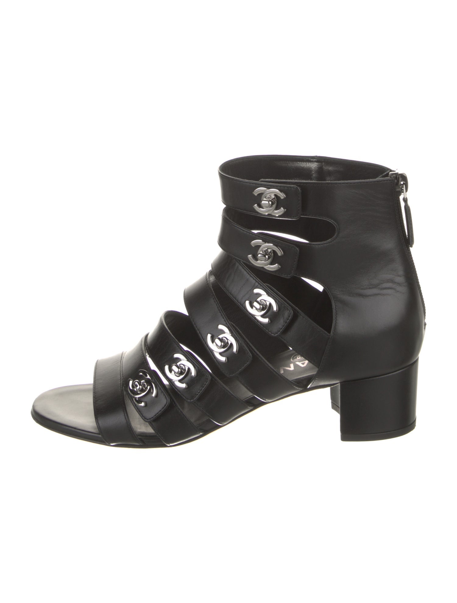Chanel Interlocking CC Logo Leather Gladiator Sandals