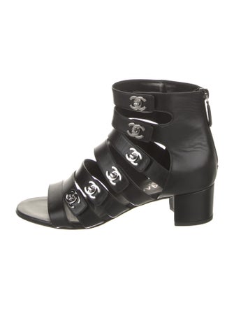 Chanel Interlocking CC Logo Leather Gladiator Sandals