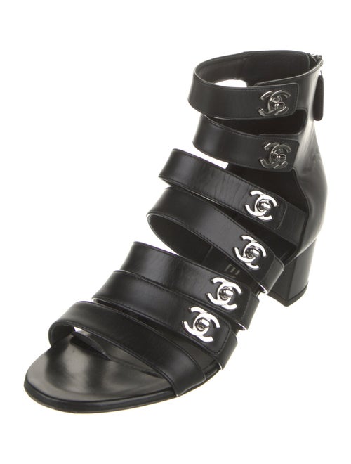 Chanel Interlocking CC Logo Leather Gladiator Sandals