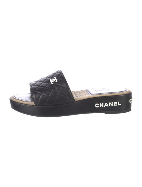 Chanel Interlocking CC Logo Leather Slides
