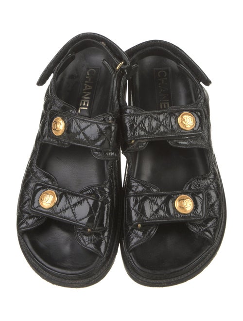 Chanel Interlocking CC Logo Leather Slingback Sandals