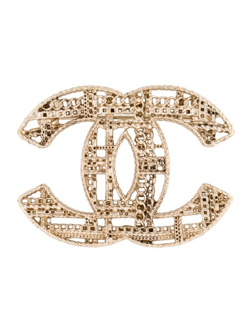 Chanel Chain Tweed CC Brooch