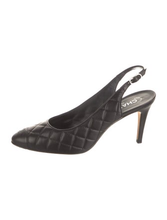Chanel Interlocking CC Logo Leather Slingback Pumps