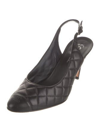 Chanel Interlocking CC Logo Leather Slingback Pumps