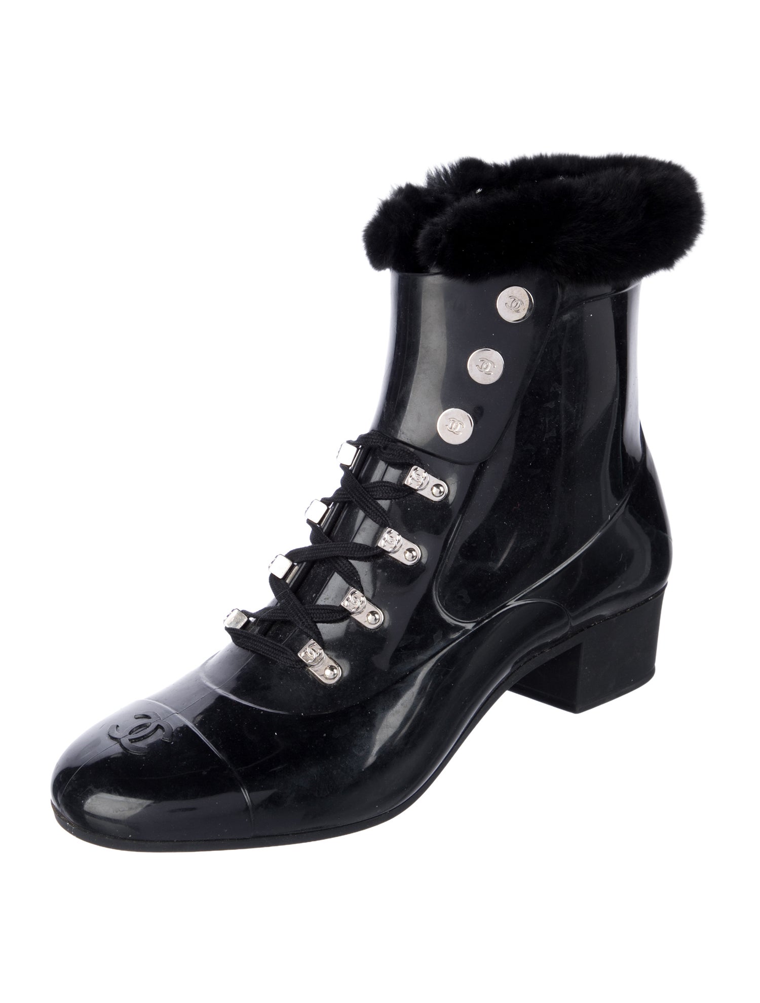 Chanel Interlocking CC Logo PVC Combat Boots