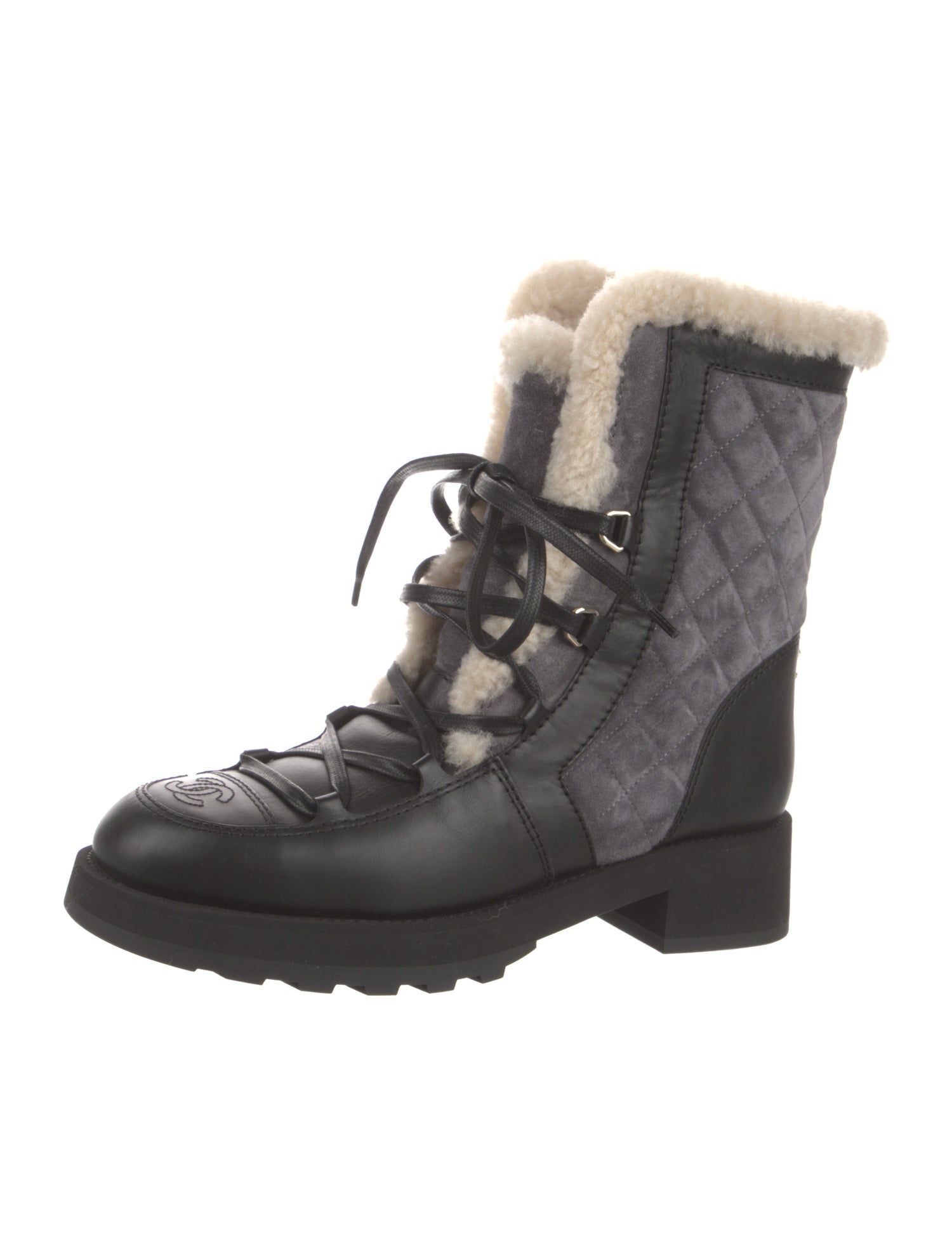 Chanel 2021 Interlocking CC Logo Lace-Up Boots