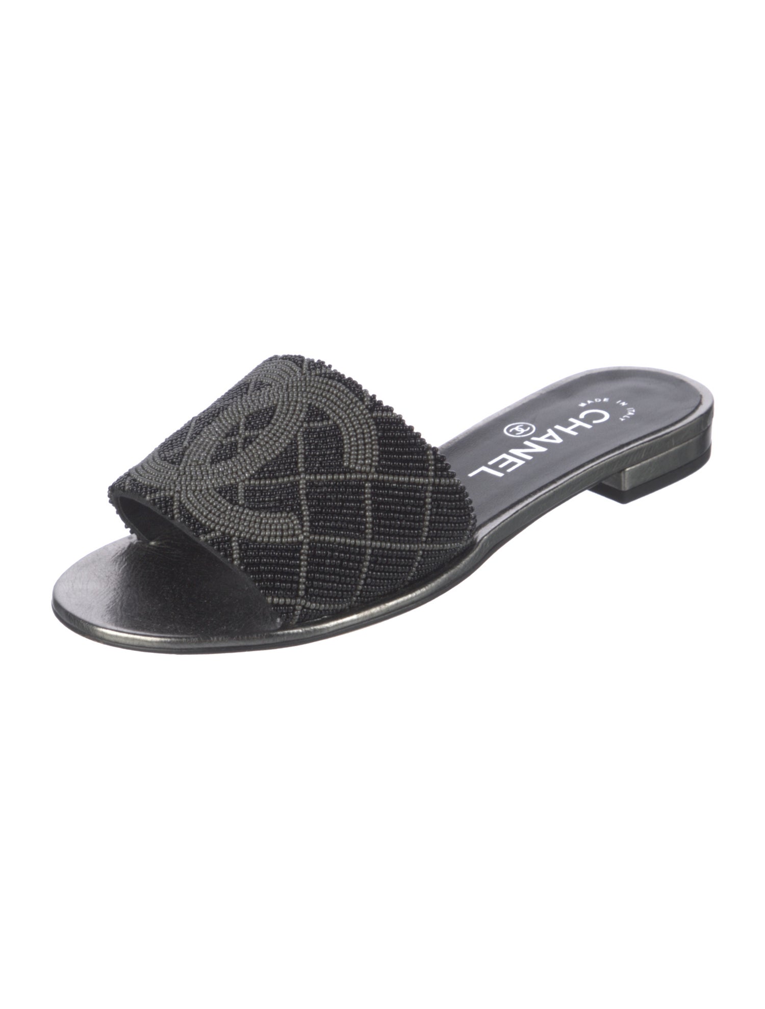 Chanel Interlocking CC Logo Leather Slides