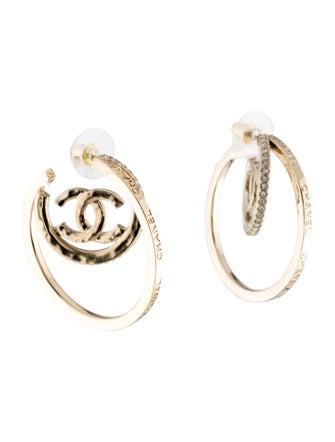 Chanel 2022 Strass CC Hoop Earrings