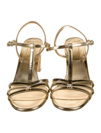 Chanel Interlocking CC Logo Leather T-Strap Sandals