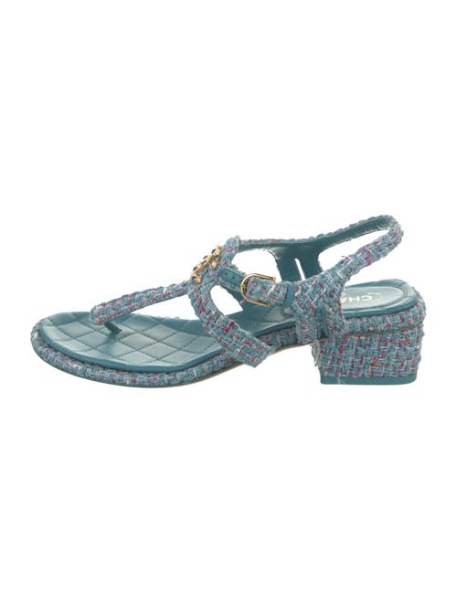 Chanel Interlocking CC Logo Tweed Slingback Sandals