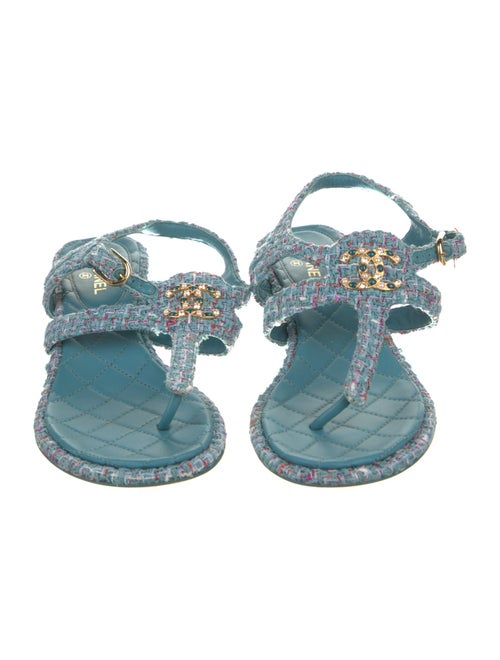 Chanel Interlocking CC Logo Tweed Slingback Sandals