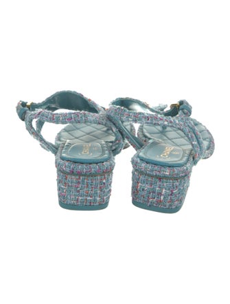 Chanel Interlocking CC Logo Tweed Slingback Sandals