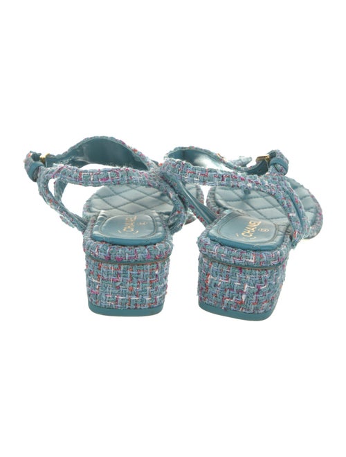 Chanel Interlocking CC Logo Tweed Slingback Sandals