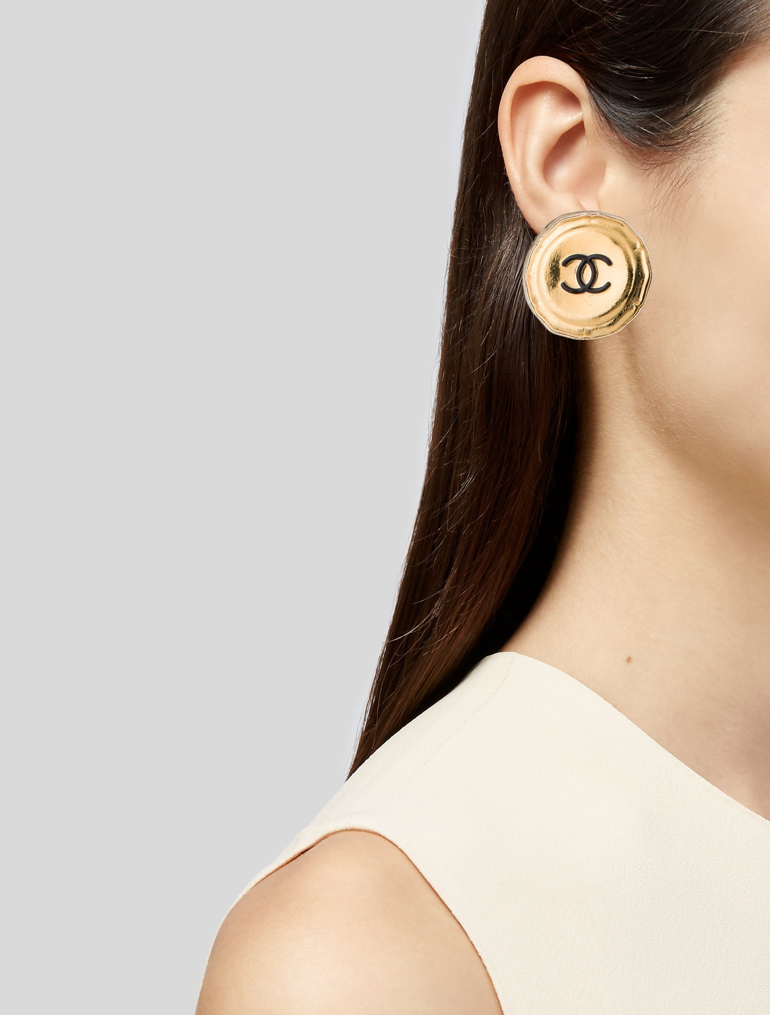 Chanel Vintage Enamel CC Clip-On Earrings