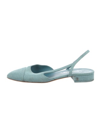Chanel Interlocking CC Logo Denim Slingback Flats