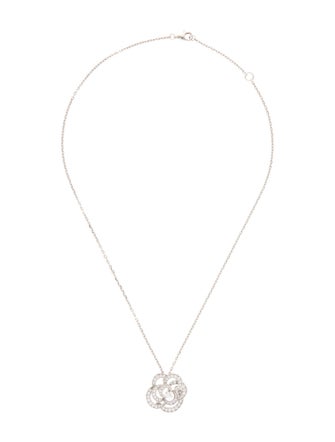 Chanel 18K Diamond Fil De Camelia Small Version Pendant Necklace