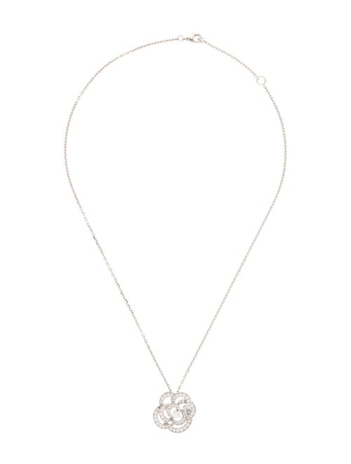 Chanel 18K Diamond Fil De Camelia Small Version Pendant Necklace