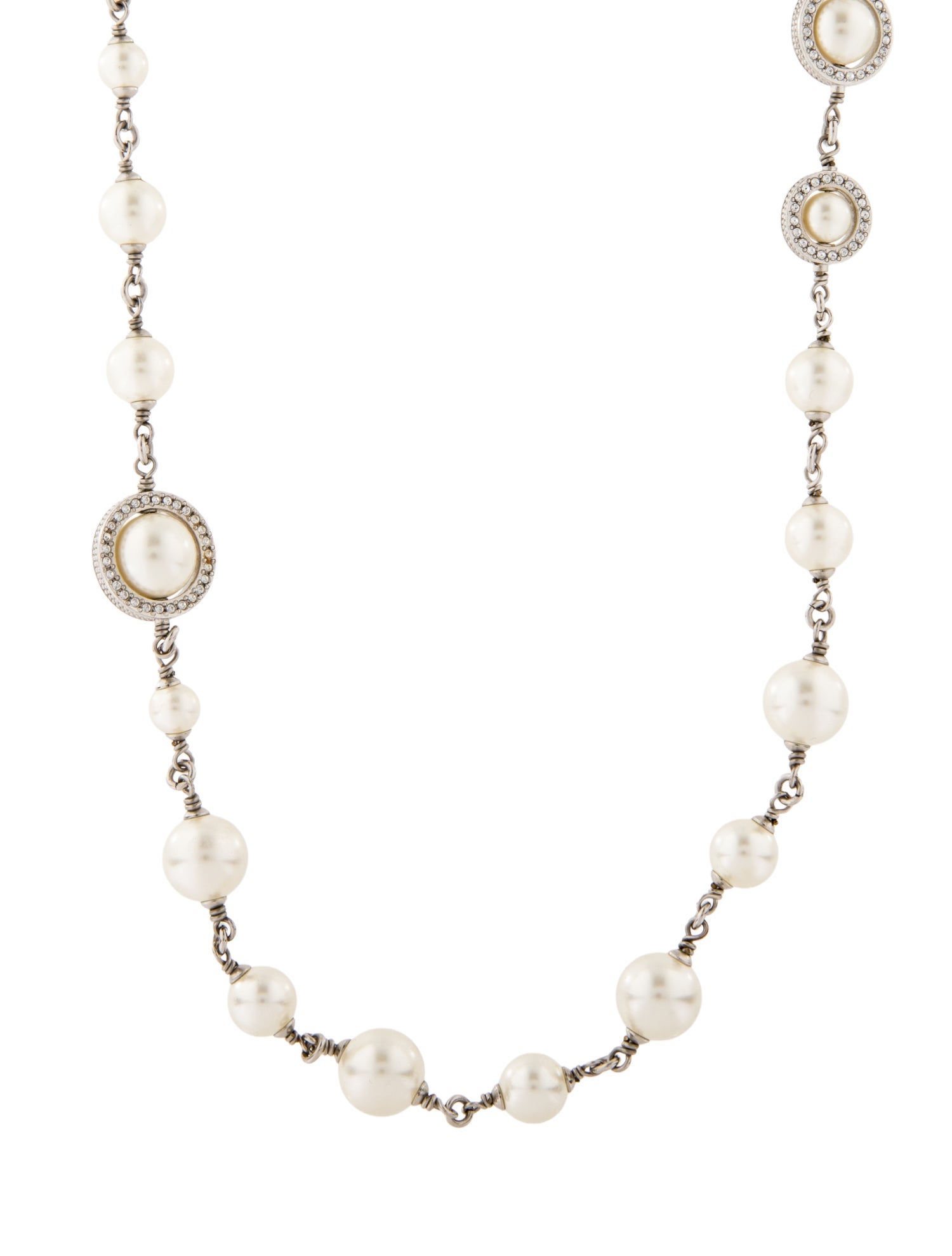 Chanel 2019 Faux Pearl & Stass CC Logo Station Necklace