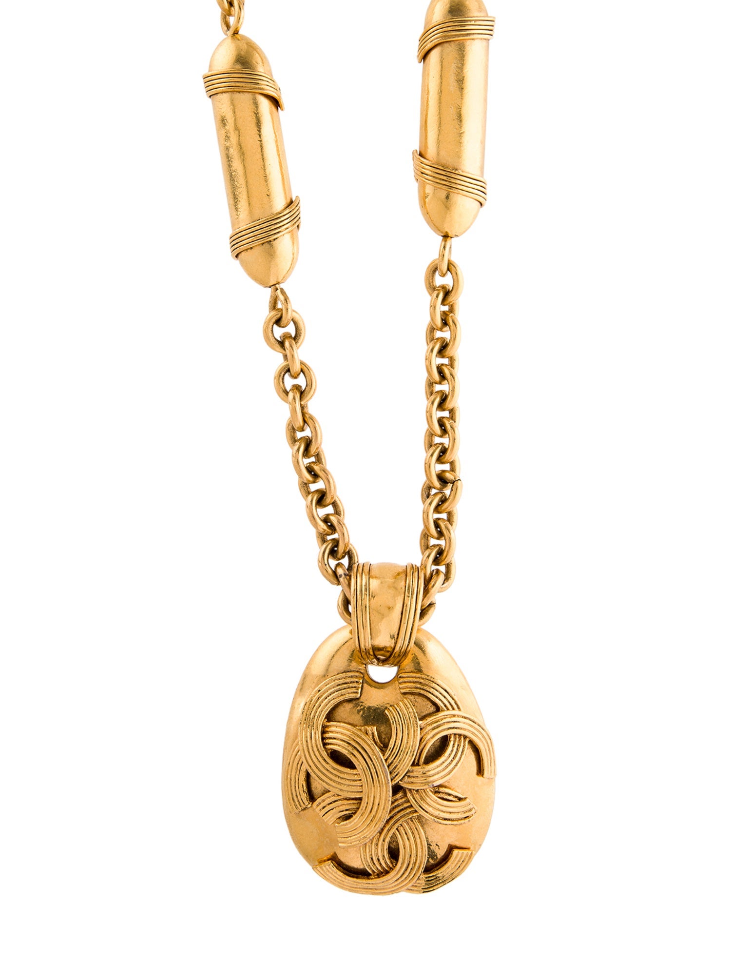 Chanel Vintage Bullet Station CC Pendant Necklace