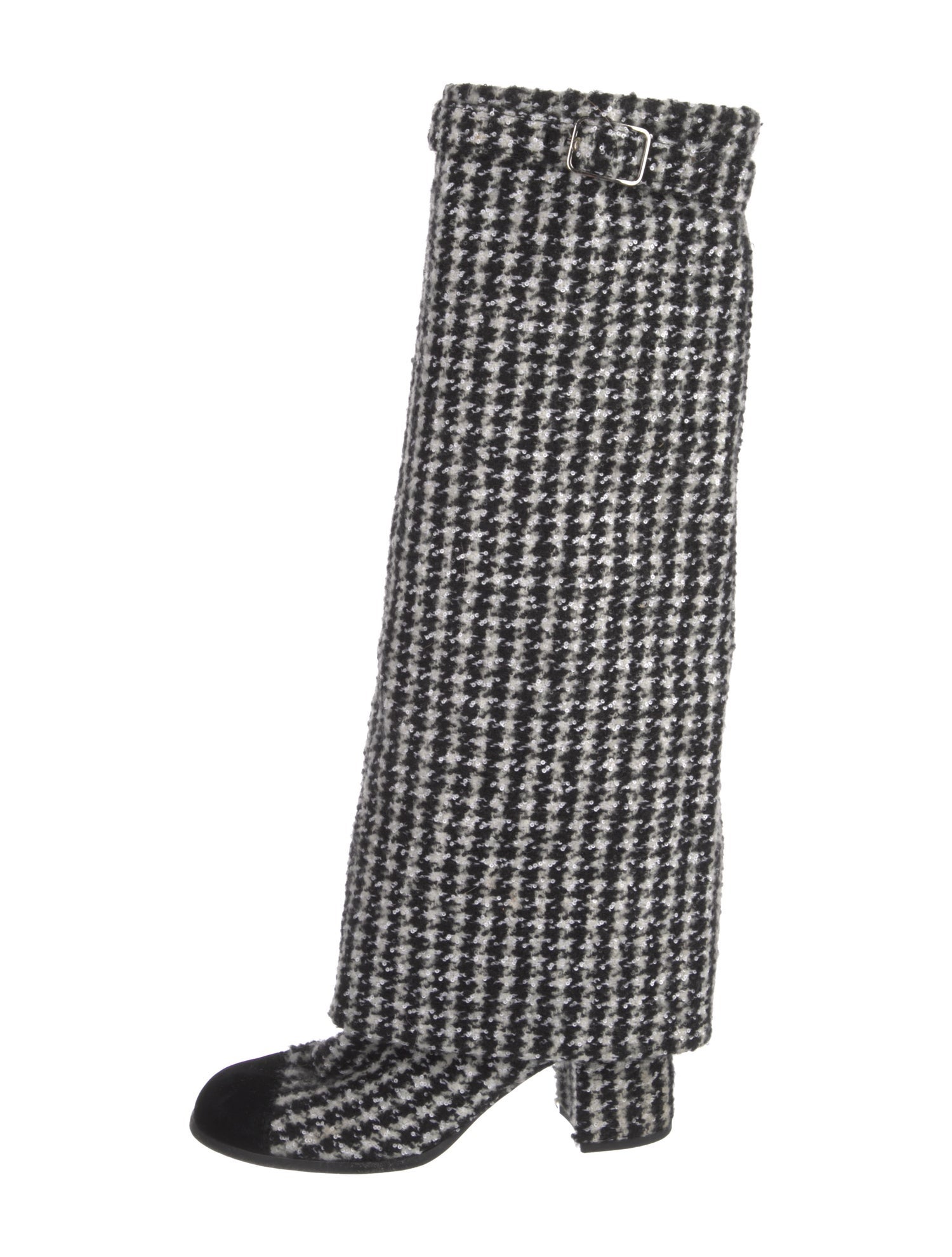 Chanel Interlocking CC Logo Tweed Rain Boots