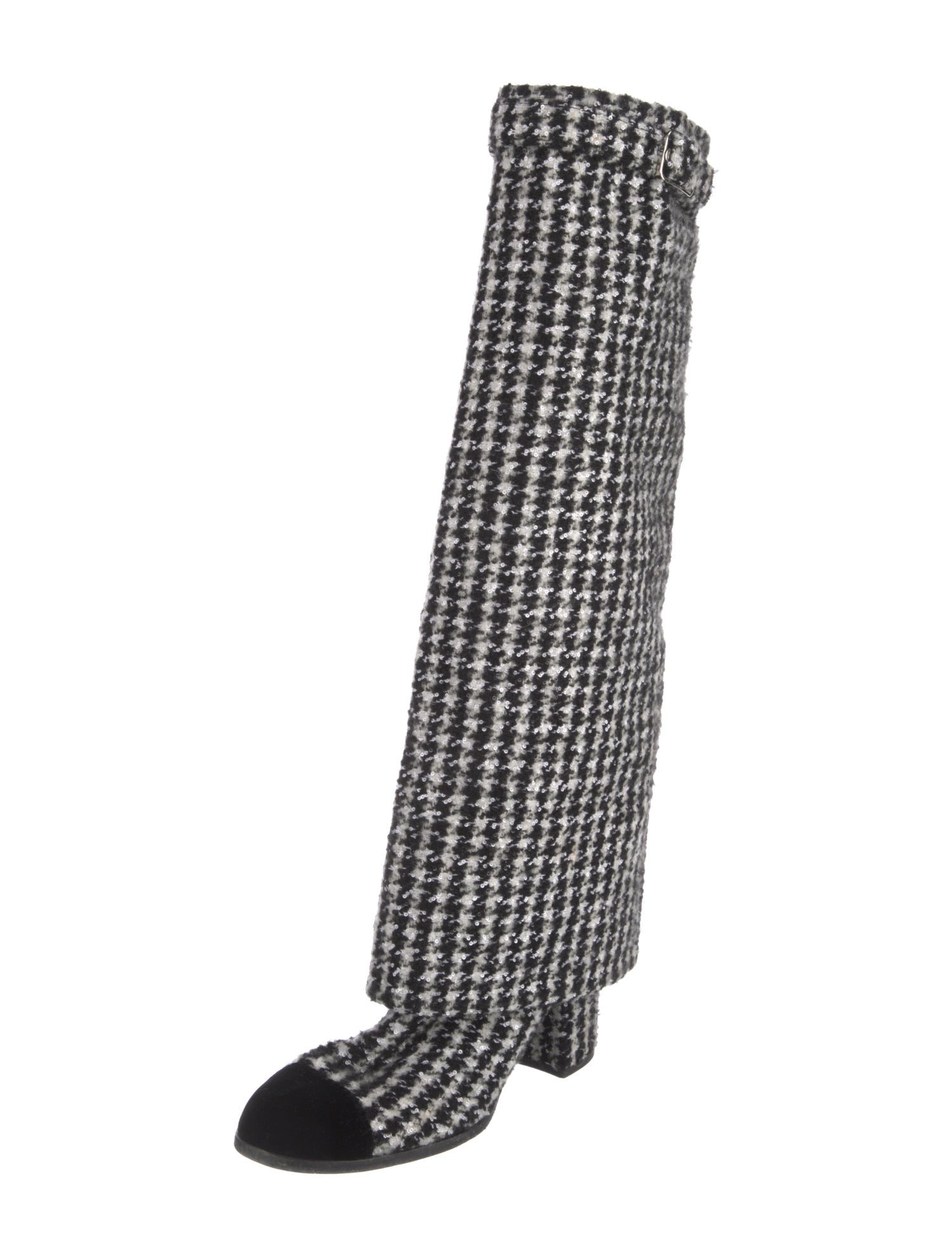 Chanel Interlocking CC Logo Tweed Rain Boots